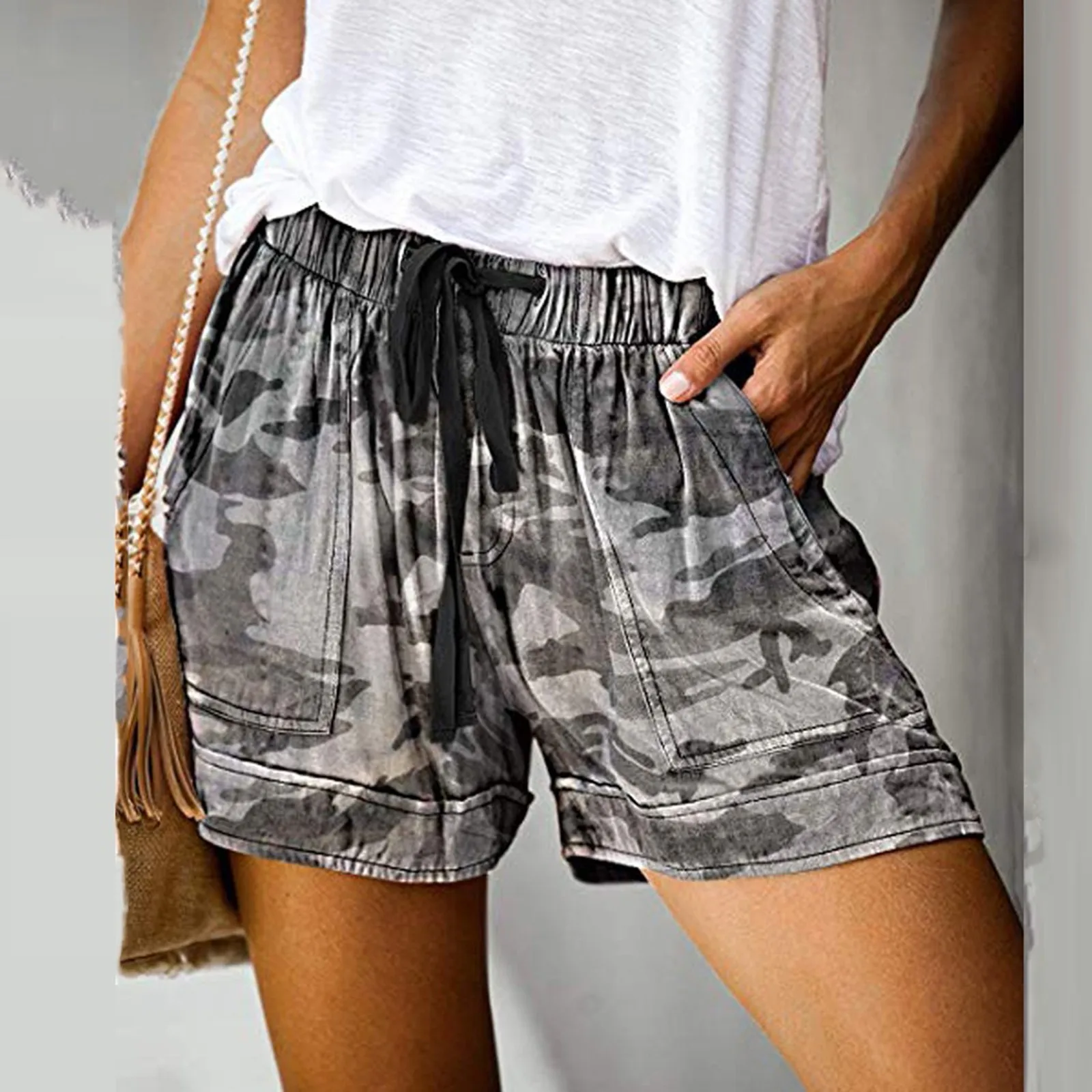 

Fashion Womens Comfy Drawstring Casual Print Elastic Waist Pockets Shorts Padded Cycling Shorts Women