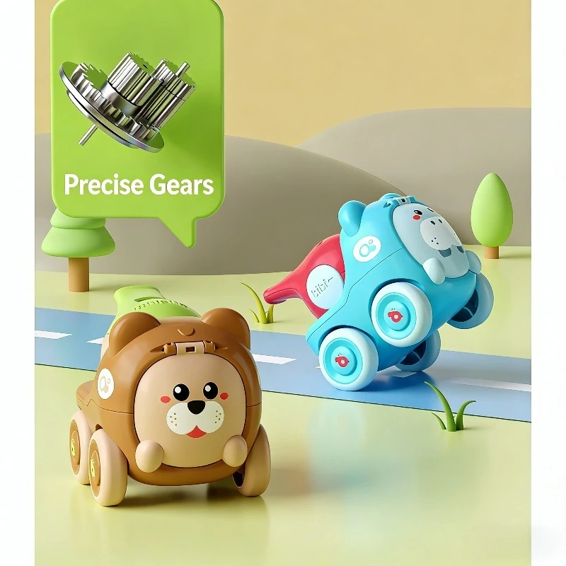 Baby-Tierfigur-Spielzeugauto mit Rückstoßmechanismus und Pfeife, derdeckelöffnend für Kleinteile, Trägheitsgleit-Baby-Puzzle-Spielzeug