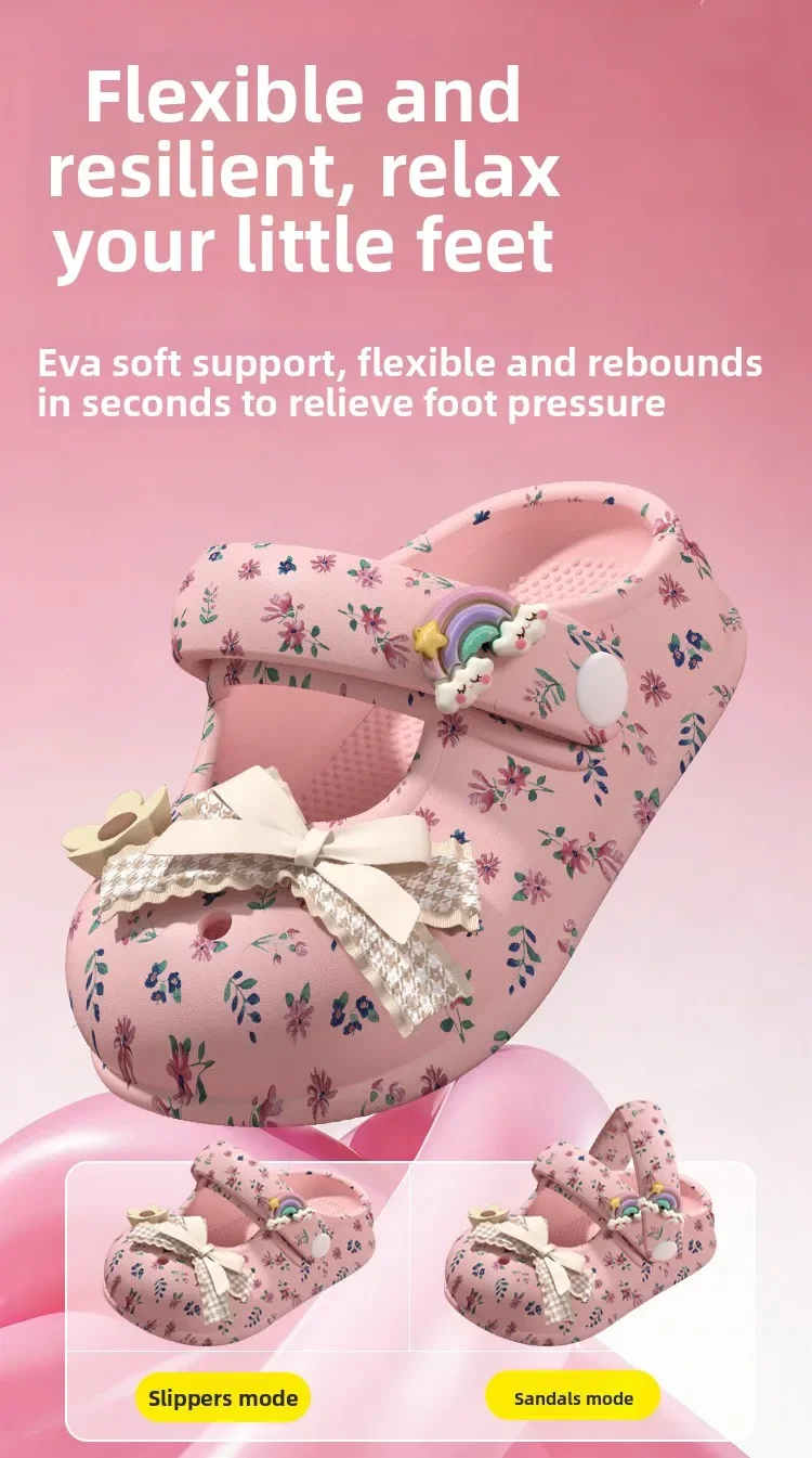 2026 Kinder Mädchen Einfarbige EVA-Clogs Kinder Prinzessinnen-Stil Schleifendekoration Slip-on Sandalen Riemen Rutschfeste Gartenschuhe – Detail 3