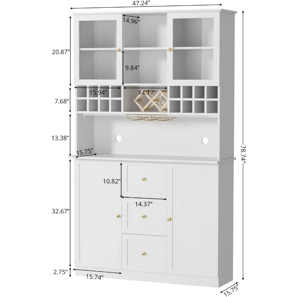 Bar Cabinet with LED Light and Storage Shelves, Tall Freestanding Liquor Cabinet with Wine & Glasses Rack, Storage Cabinet