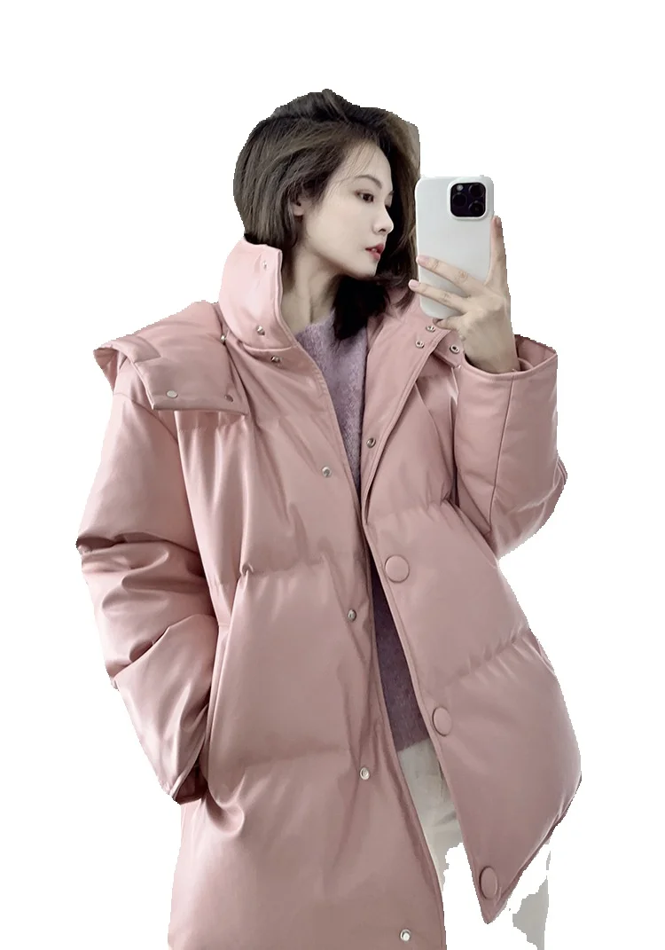 New Genuine Leather Clothing For Women's Warm Season Genuine Sheepskin Long Loose Hooded Fashion Outfit