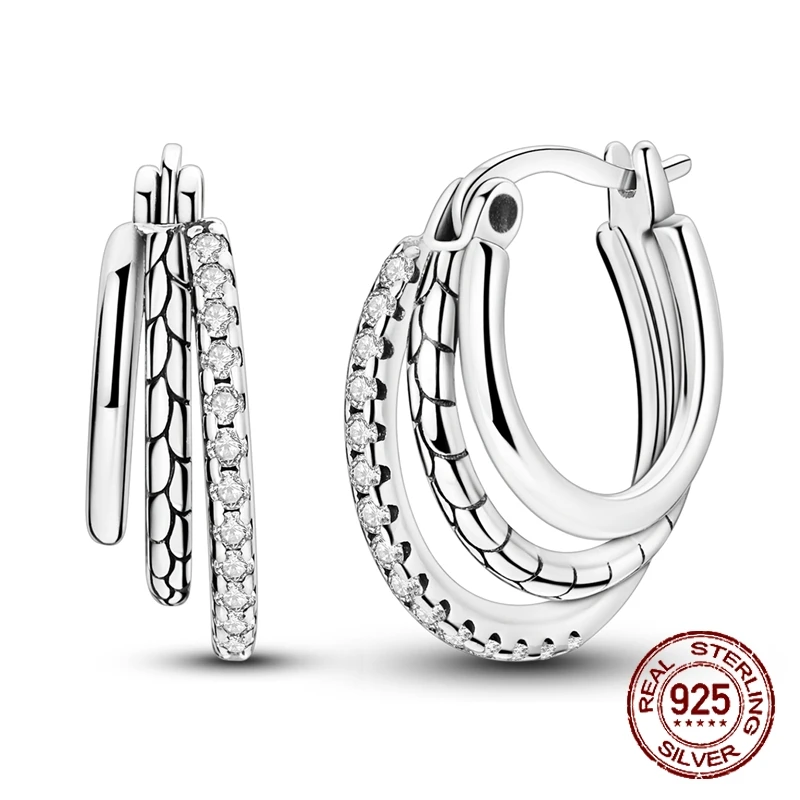 

Серьги из стерлингового серебра 925 пробы для женщин, серьги-обручи с тремя камнями в форме змеиной кости, ювелирные украшения для подарков на годовщину или свадьбу