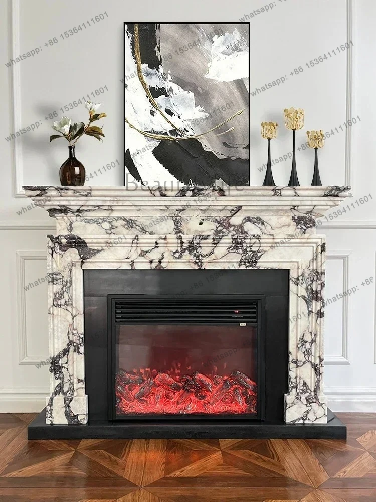 FG10Light luxury American simple marble TV decorative cabinet stone carving mantel living room background wall decoration