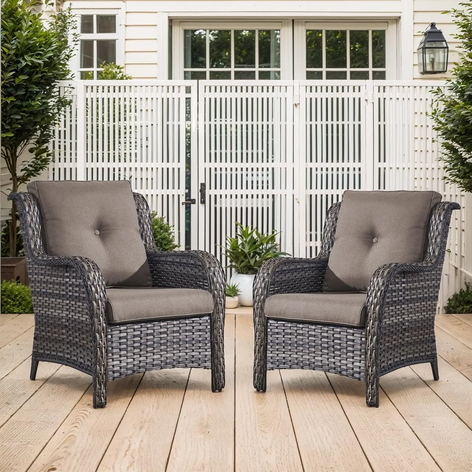 High Back Patio Chair 2pc Gray Wicker Outdoor Seat 4