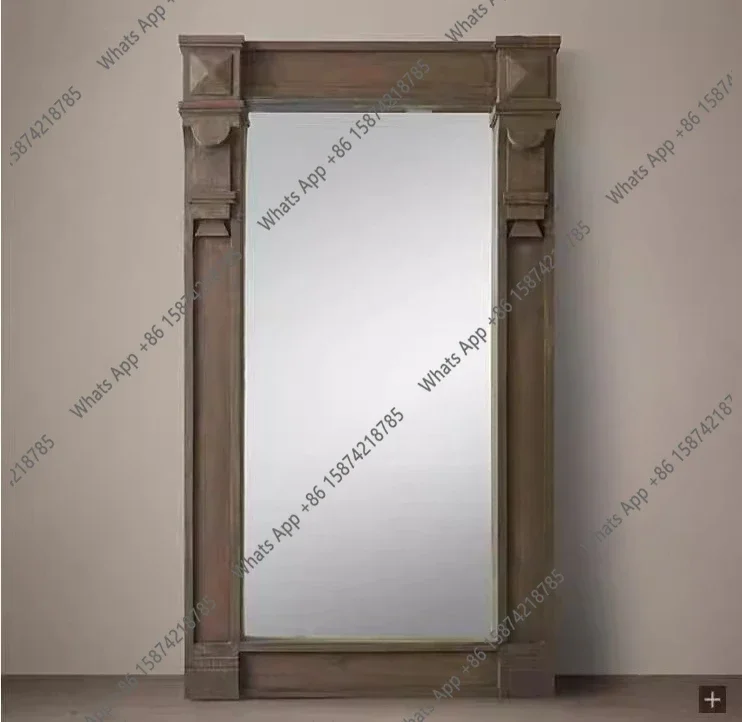 

PC American rural retro solid wood old floor mirror, fitting mirror, French full-body dressing decorative mirror