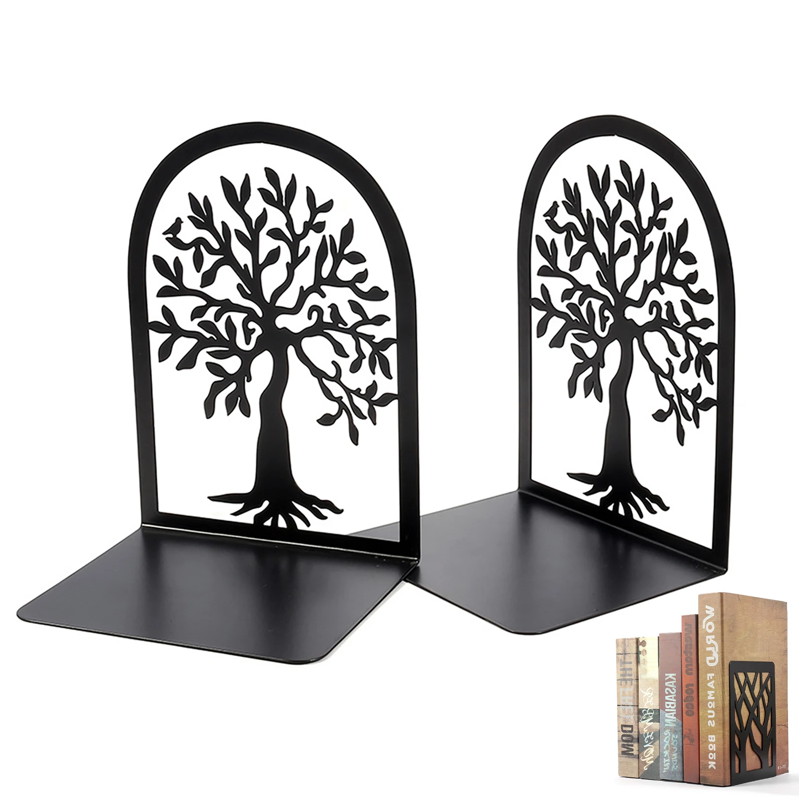 1pair Office Book Holder Tree Style Library Heavy Duty Unique Design School Metal Bookend Supports Home Decoration Anti Slip