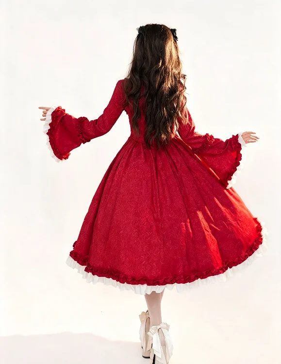 S-5XL Elegantes mittelalterliches Retro-Gothic-Hof-Lolita-Kleid, Ballkleid, quadratischer Ausschnitt, taillierte Passform, Schleife, Damen-Kostüm, Vestido-Kleid – Detail 11