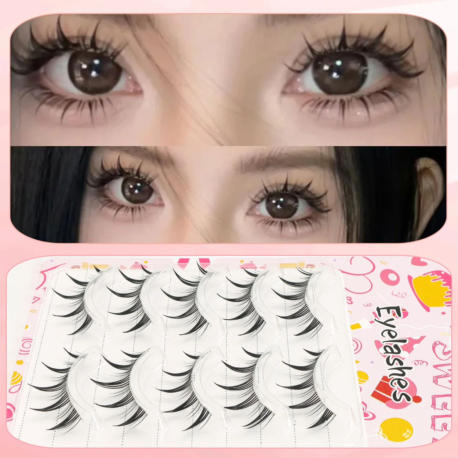 5 par małych sztucznych rzęs Demon z przezroczystymi łodygami i spiczastymi końcówkami do cosplay w stylu Lolita