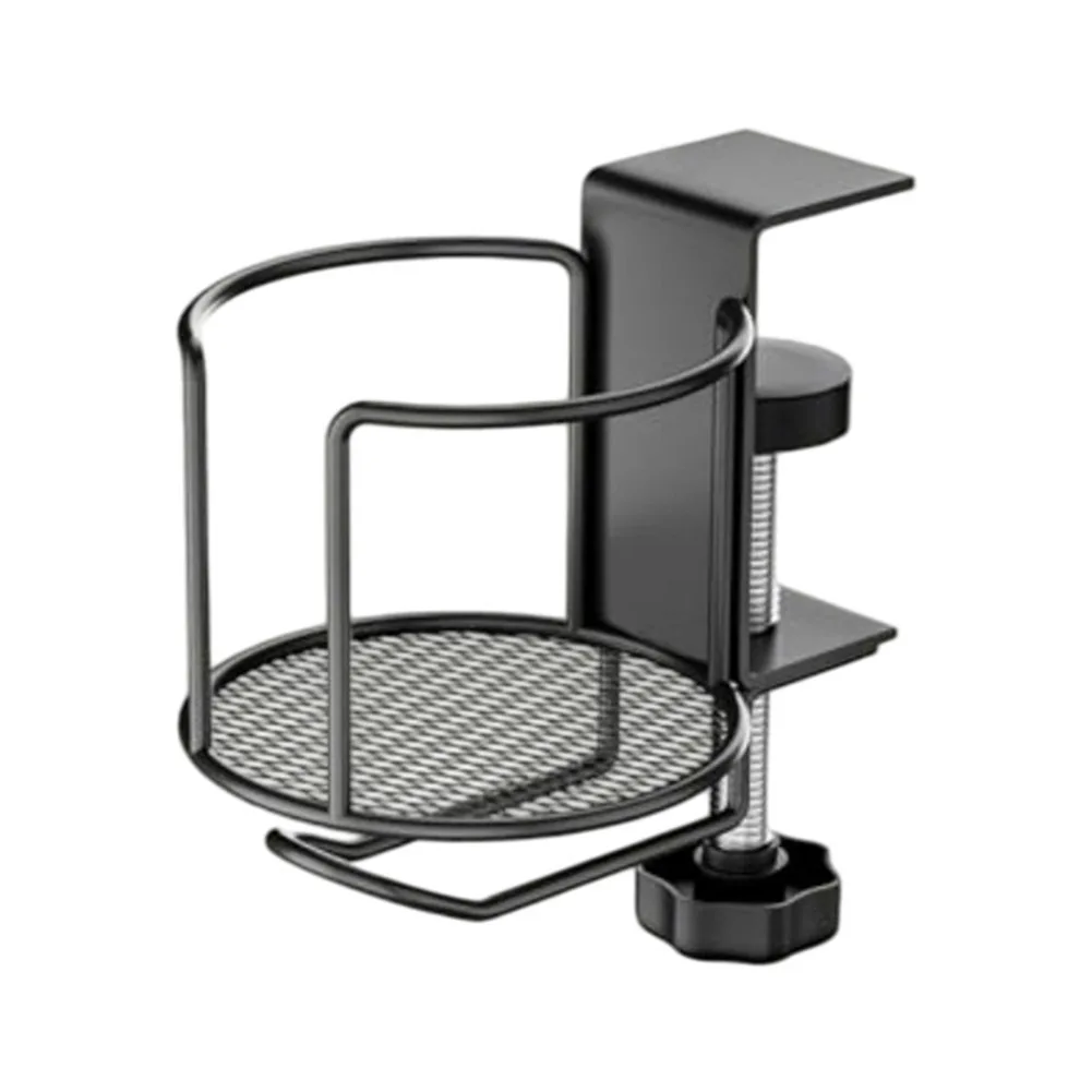Stainless Steel 2-in-1 Desk Cup Holder with Clamp Fixing System for Tables 1 cm to 6.8 cm Thick Designed for Daily Beverage Use