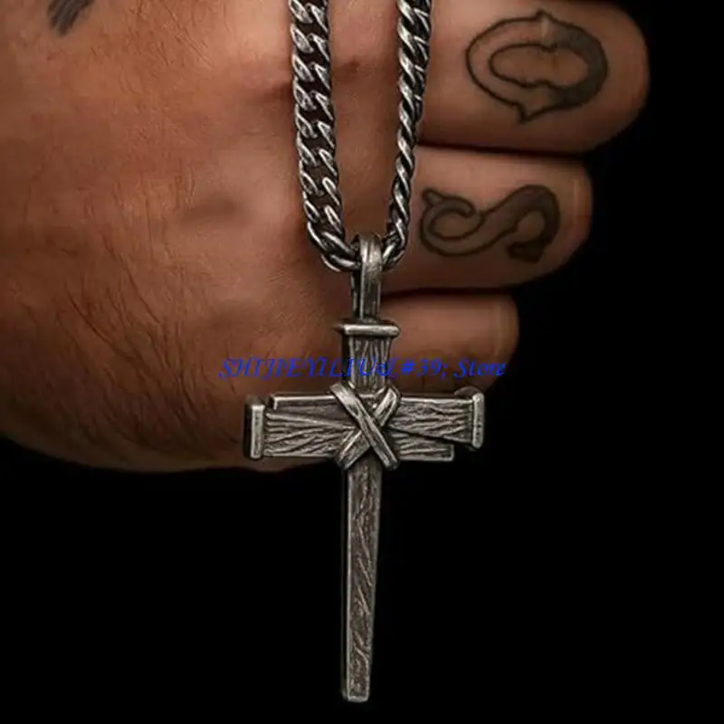 E21F Fashionable Gothic Crosses Pendant Adjustable Length Chain Unisex Jewelry