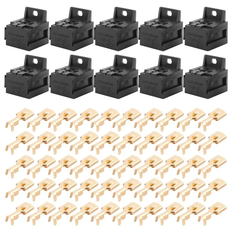 Eco-Friendly Car Auto 30A-80A Relay Bracket Terminal Case Holder Relay Base Holder 5 Pin Socket With 50Pcs 6.3Mm Terminals For C