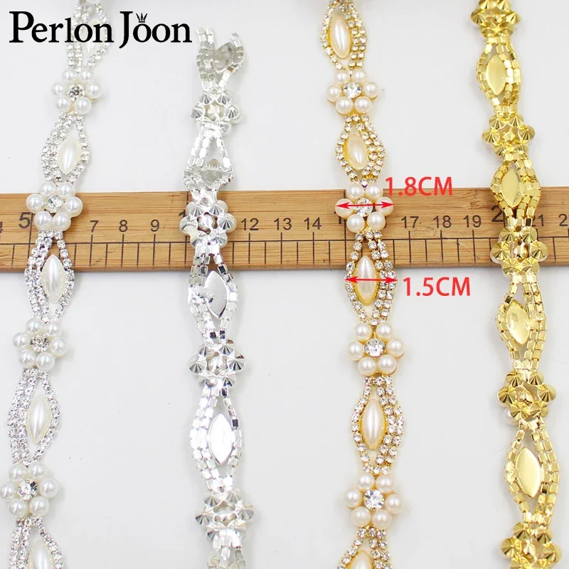 Pearl flower rhinestone trim plating gold silver flatback pearl crystal decorative chain clothing accessories ML090