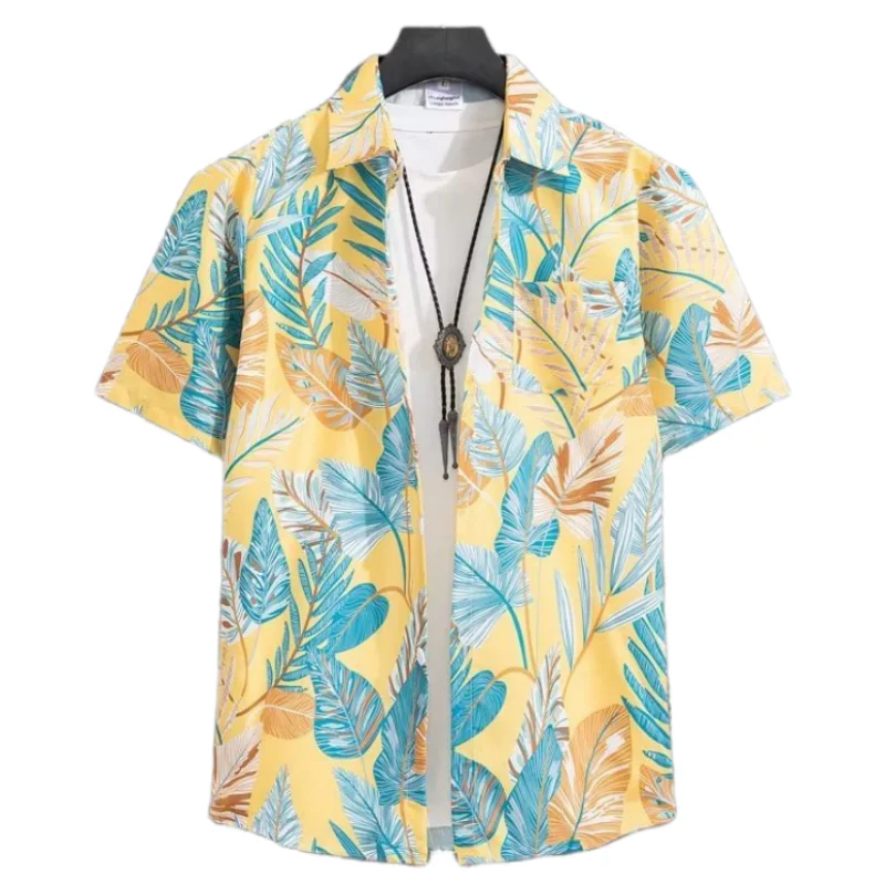 

Men's Summer Beach Vacation Lapel Short Sleeve Floral Shirt Fashion Casual Loose Tops Retro Hawaiian Travel Printed Shirt