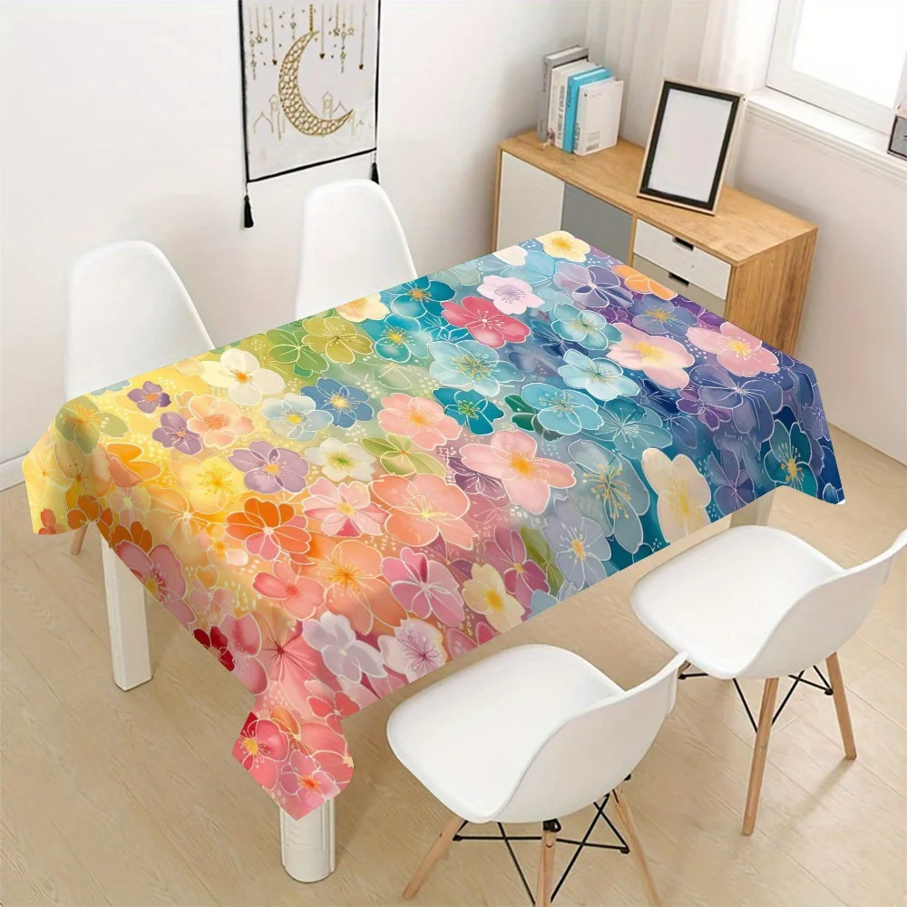 Vibrant Floral Waterproof Tablecloth Runner for Dining Room Kitchen Counter Decor Home Party Table Cover
