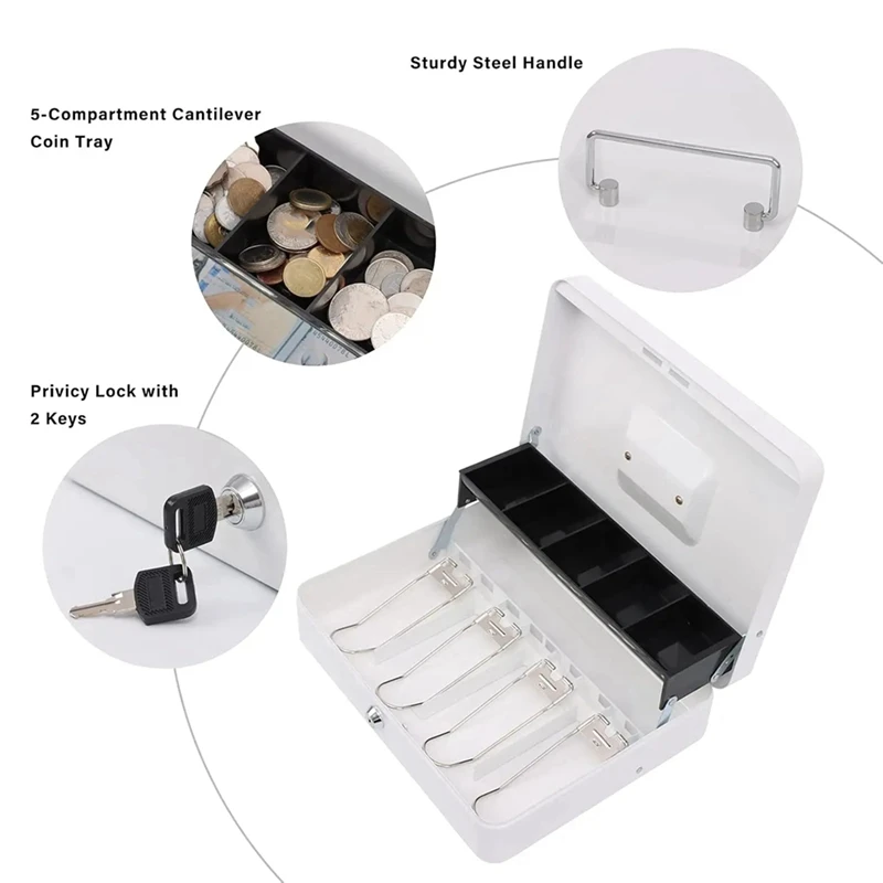 N11R- Metal Cash Register With Key Lock-Portable Money Organizer Box Convenience Stores Retail Shop