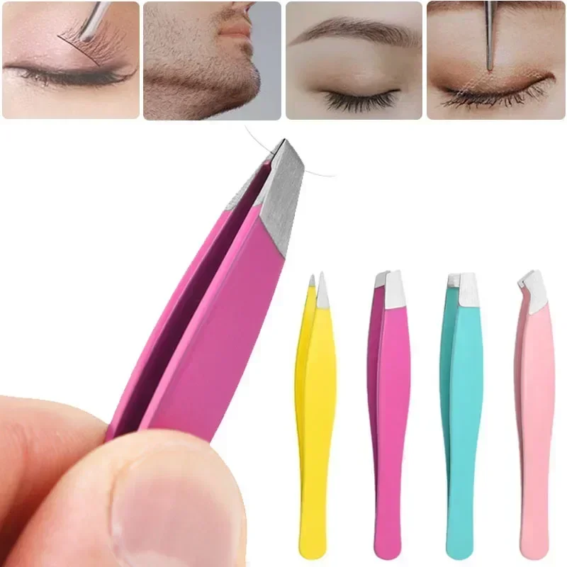 Pinzas para cejas de 4 piezas, Clip de depilación de acero inoxidable para extensión de pestañas, herramientas de belleza de maquillaje profesionales coloridas