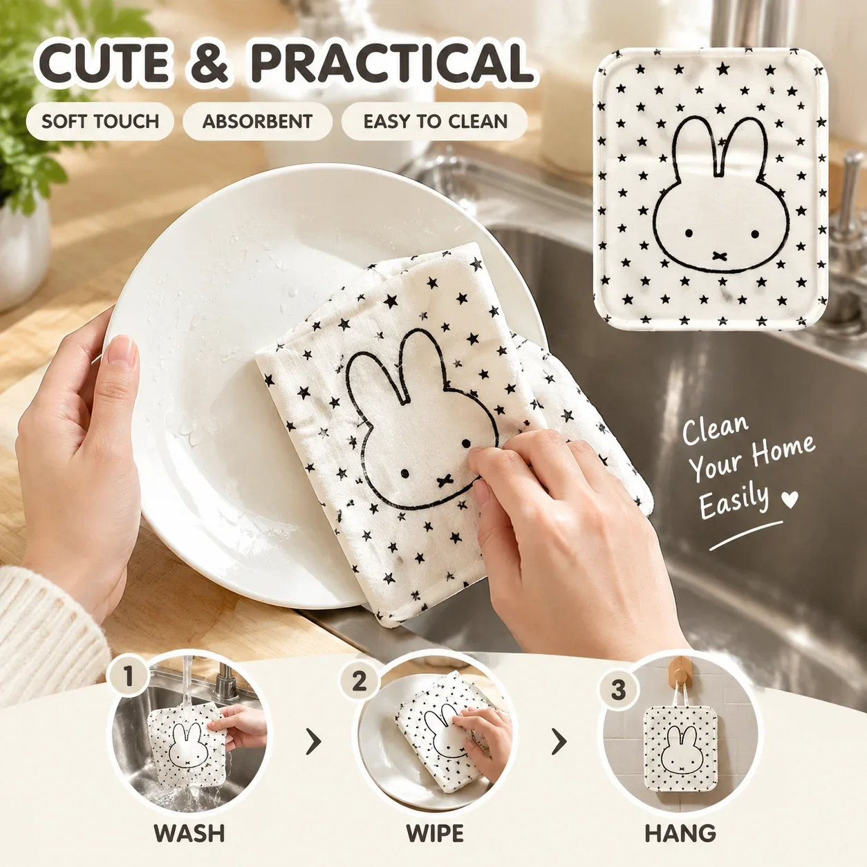 Star Miffy Rabbit Folding Makeup Mirror Portable Storage Desktop Vanity Mirror for Students Dorm Travel Tabletop Cosmetic Mirror