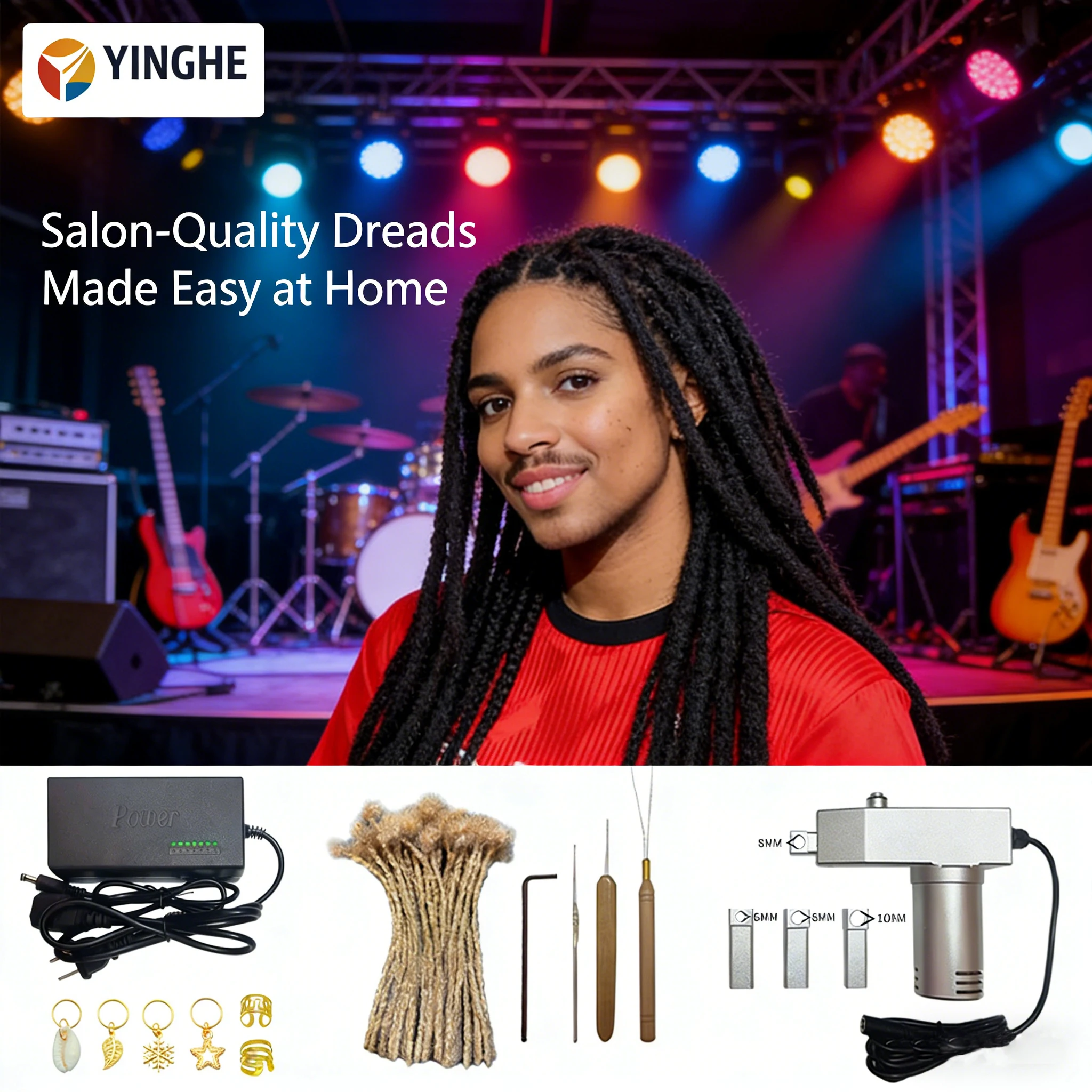 Instant Dreadlock Creation System - Electric Crochet Braiding Machine With 6 Heads For Fast & Efficient Hair Styling