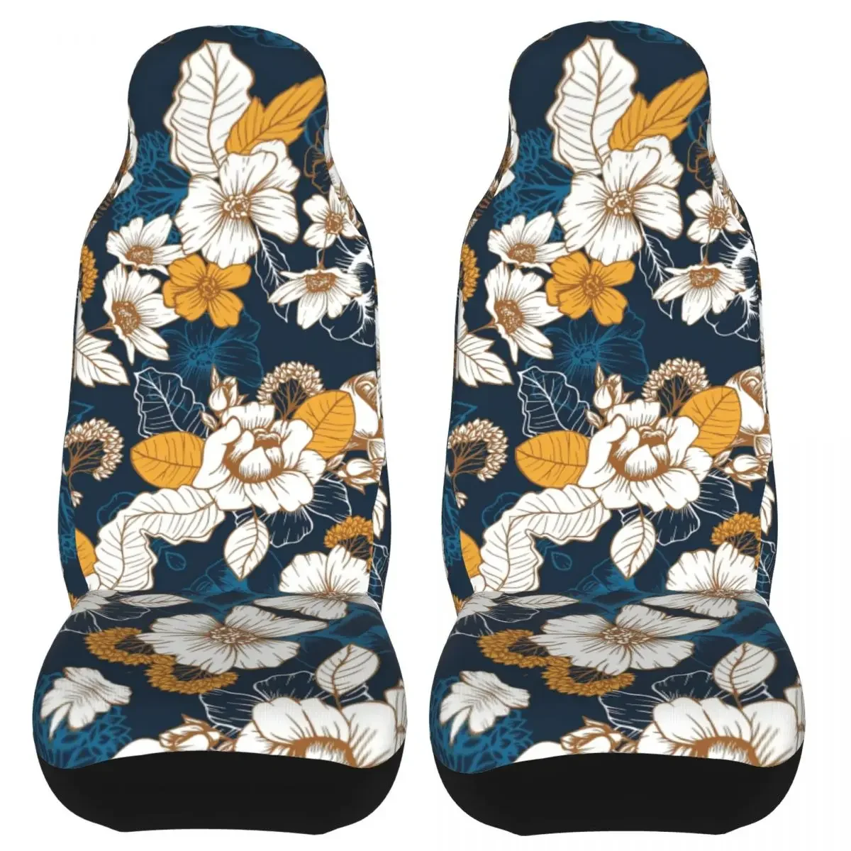 Navy And Gold Peony And Blossom Universal Car Seat Cover Four Seasons Women Floral Flower Seat Covers Fiber Hunting