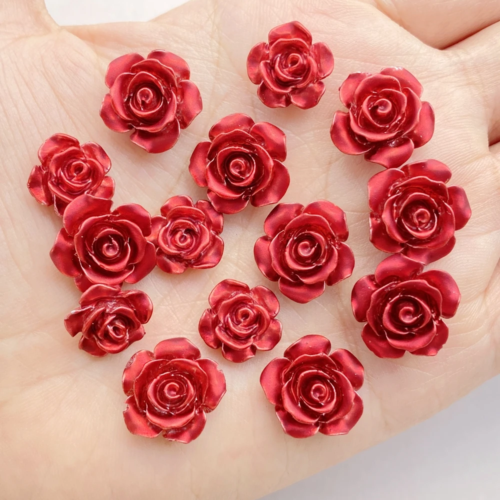 50 قطع لطيف الكرتون البسيطة الورود الحمراء مسمار الفن الراتنج مصمم سحر DIY الحرفية لمسمار 3D زينة المجوهرات #5