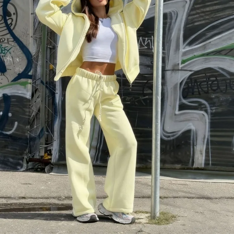 2026 Spring and Autumn New Casual Women's Clothing Long Sleeve Zipper Cardigan Hooded Sweater Pants Two-piece Set
