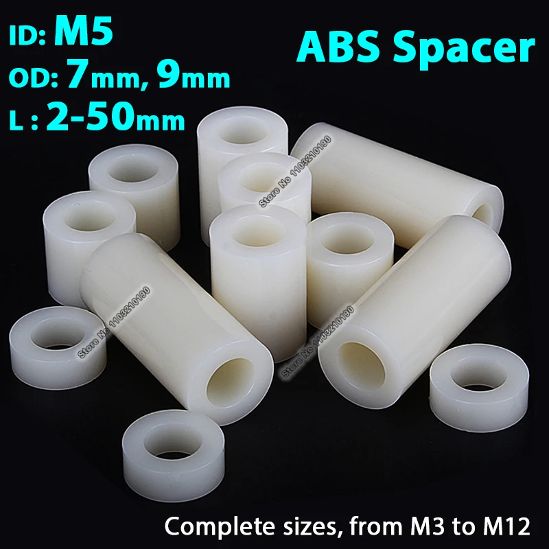

M5 White Nylon Non Threaded Hollow Spacer OD=7/9mm Round Plastic Motherboard Standoff PC Computer Board Washers PCB Board Screw