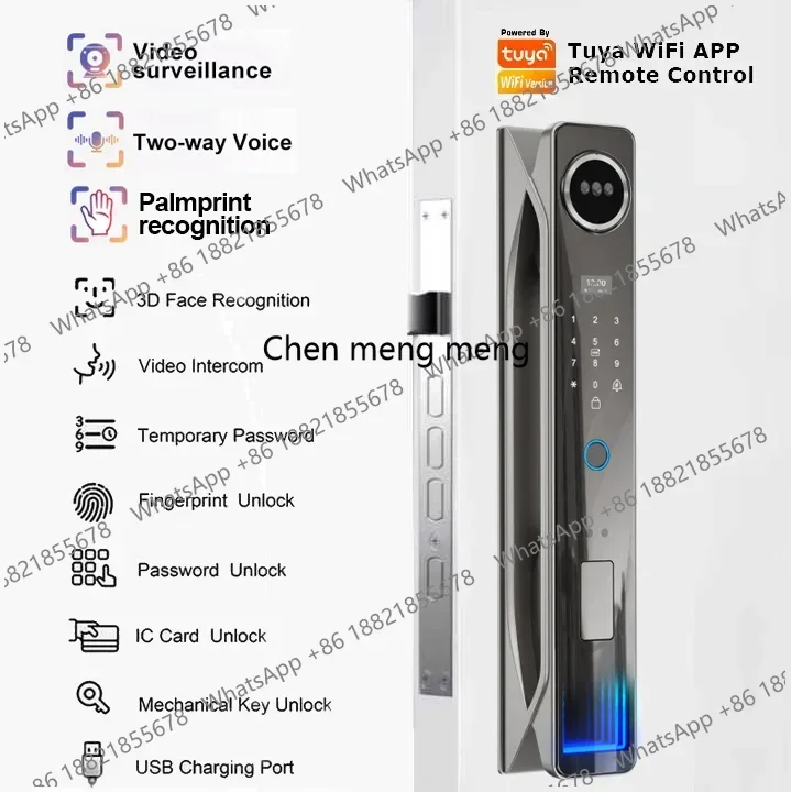 Smartier Tuya APP Smart Lock Real Time Video Call 3D Face Recognition Fingerprint Digital Wi-fi Password Card Smart Door Lock