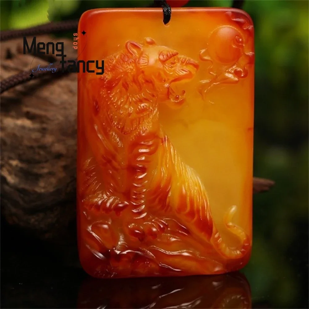 

Natural Amber Beeswax Zodiac Tiger Pendant With Chicken Oil Yellow Colours Exquisite High-grade Luxury Quality Fashion Jewelry