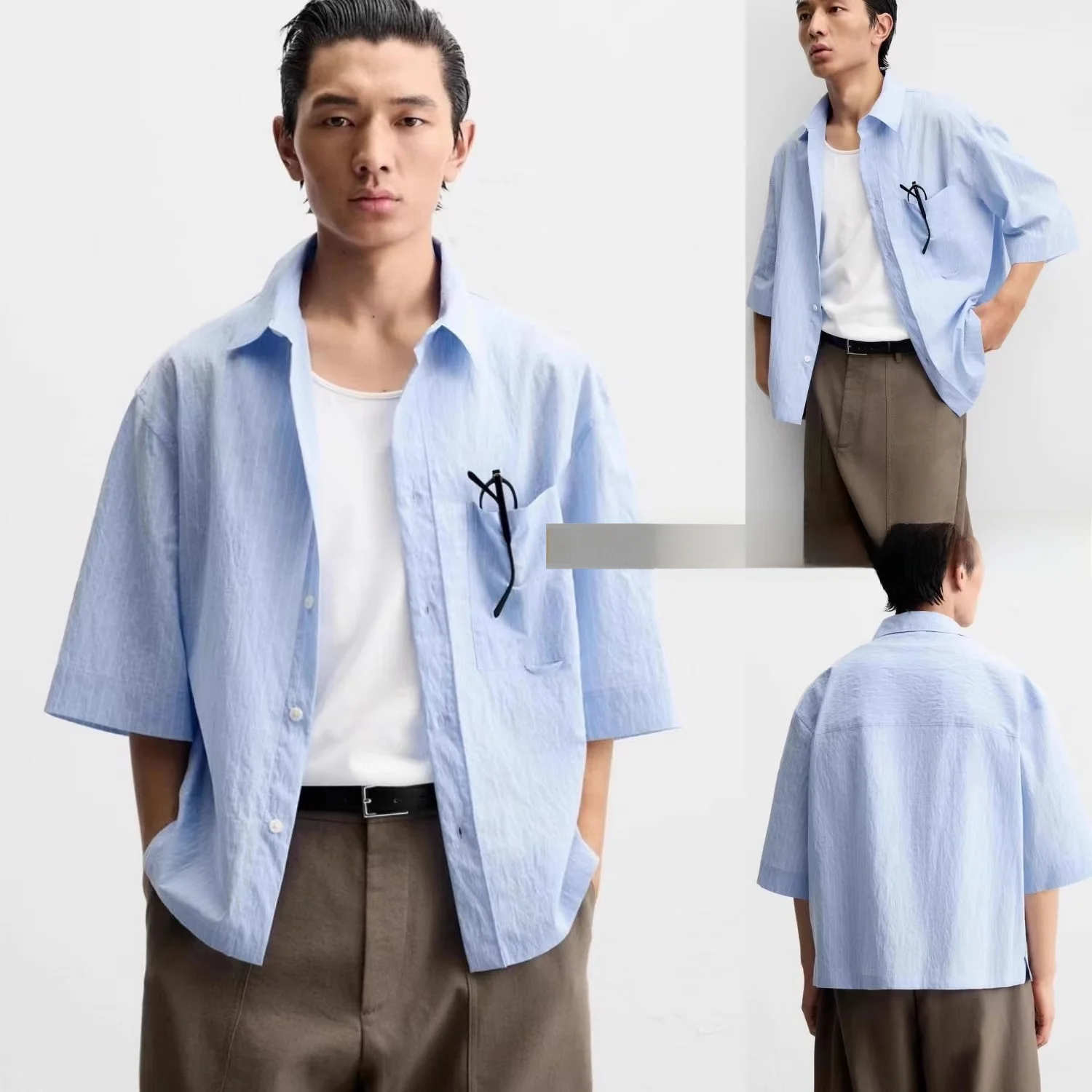 

Lightweight Loose Fit ort Sve Blue Striped irt New Summer Menswear Breathable Moisture ng Regular Length irt