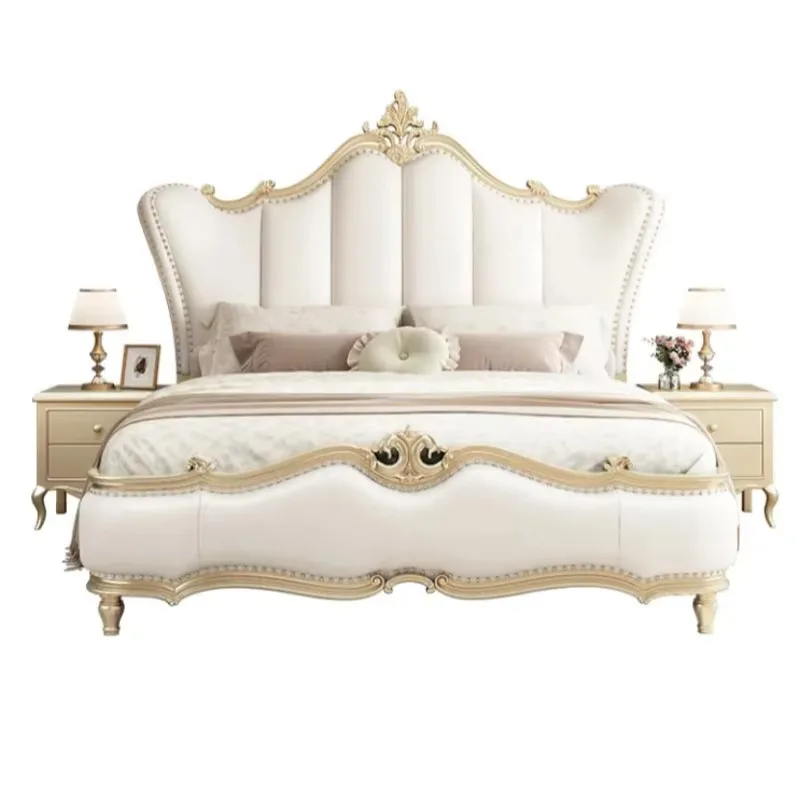 King Size Headboard Double Bed Wooden Nordic Luxury Queen Double Bed European Princess Modern Cama De Casal Bedroom Furniture