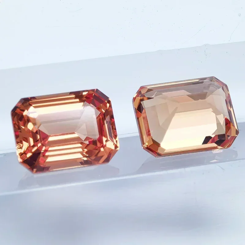 Lab Grown Sapphire Sunset Orange Color Emerald Cut  Gemstone For Charms DIY Ring Earrings Materials Selectable AGL Certificate