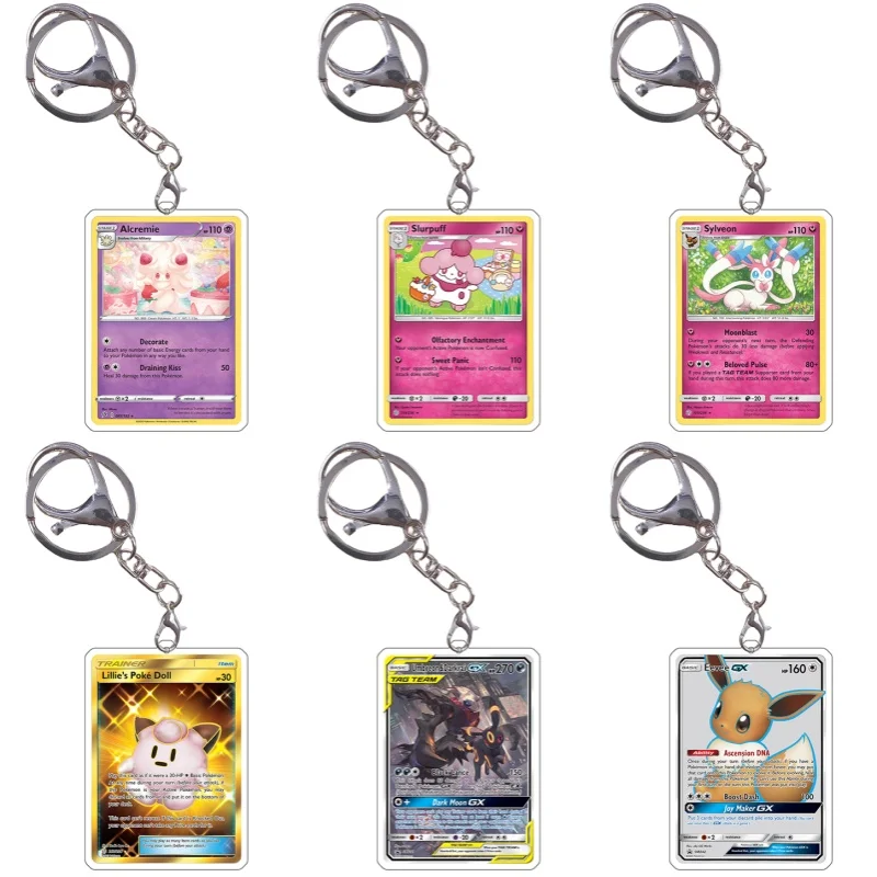 Pokemon Keychain Cards Style EeveeGX Slurpuff Sylveon Lapras Snorlax Anime Game Characters Self Made Acrylic Pendant Decoration