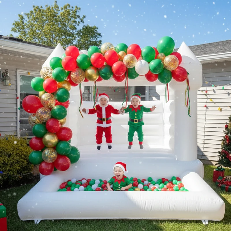 유아용 파티 팽창식 화이트 바운스 하우스, 슬라이드 및 볼 피트, 맞춤형 옥스포드 바운시 캐슬, 송풍기 포함, 10x8 피트