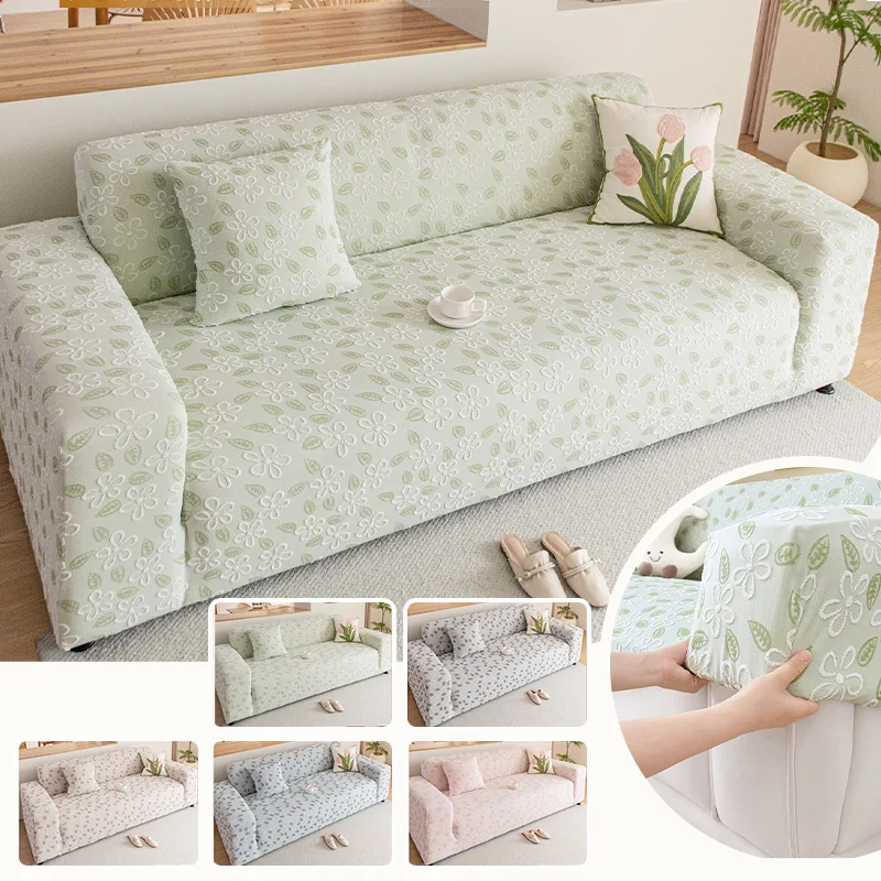 Floral Leaf Jacquard Chenille Anti Cat Scratch Elastic Sofa Cover All Inclusive Furniture Protector Skin-Friendly Dust Slipcover