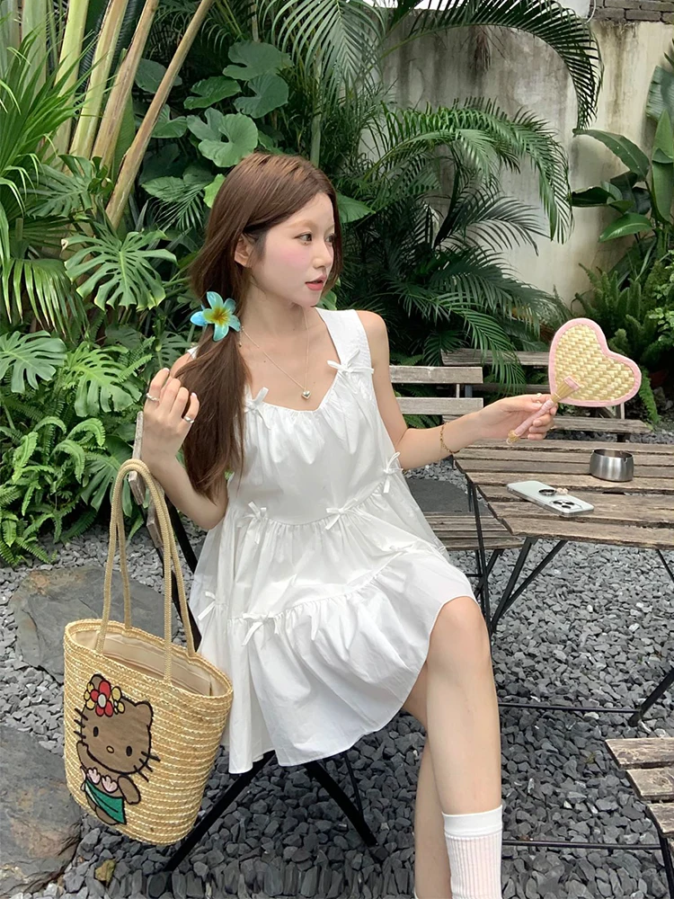 Gagarich Korean Chic Tank Top Dress Women Summer New Sweet Design Doll Folded Loose Short Fashion Vestidos