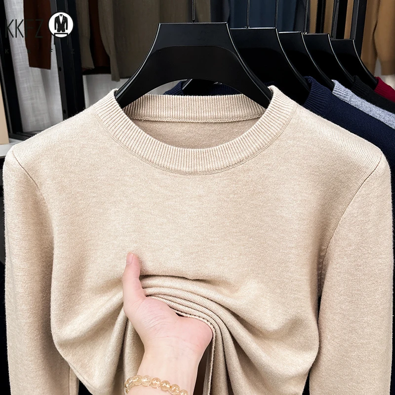 Male Comfort Crew Neck Jumper Long Sleeve Rib Trim Breathable Knit Fabric Business Travel Casual Garment