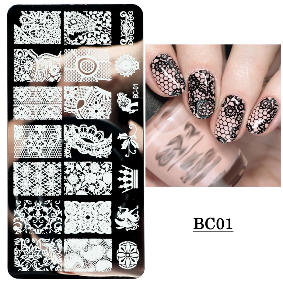 1pcs Nail Stamping Plates Lace Flower Leaf Butterfly Mandala Design Stamp Template for Printing Manicure Stencil Tools LYBC01-20