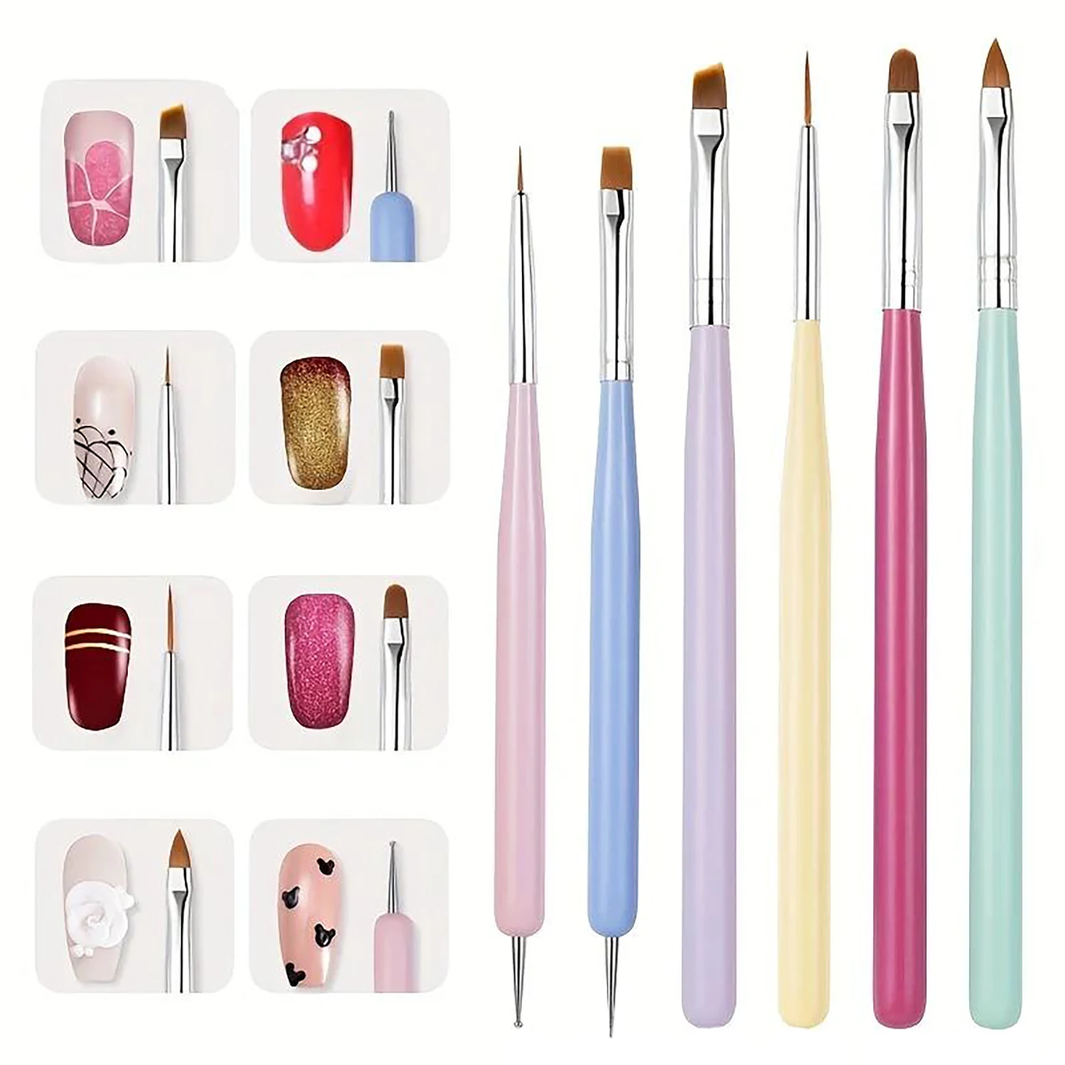 6PCS Professional Nail Art Brushes, Nail Brush Set for Nail Point Drill Drawing Painting UV Gel Polish