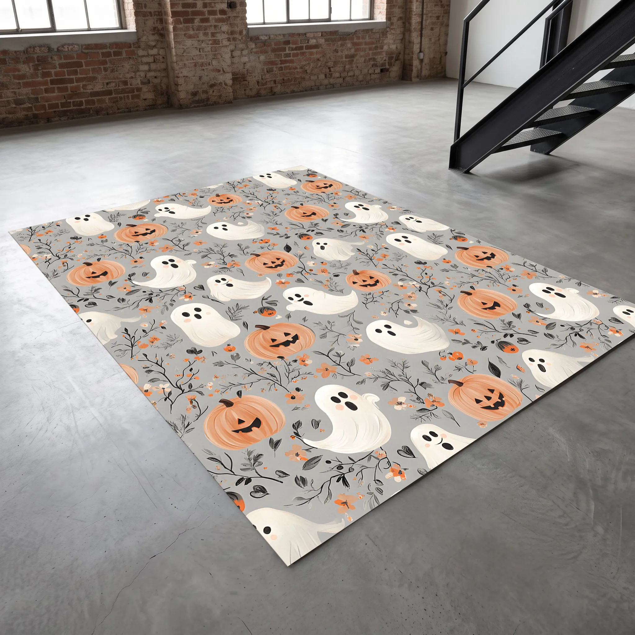 Velvet Rug Ghost Pumpkin All over Cute Cartoon Style for Bedroom Living Room Halloween Party Decor
