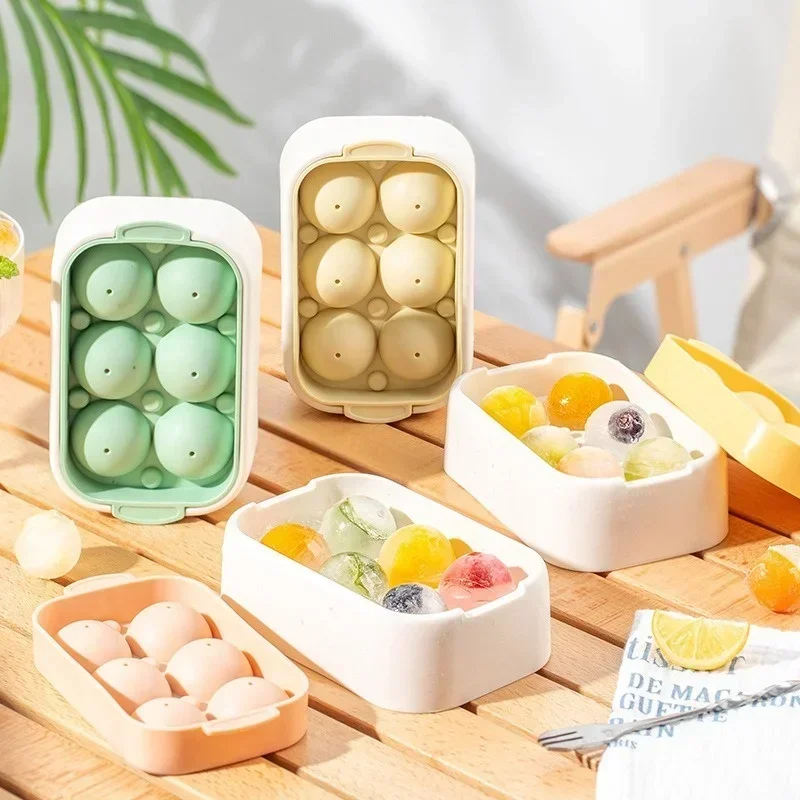 6-hole Silicone Mold Compartment with Cover Ice Compartment Making Spherical Ice Block Easy Demolding Press Type Ice Making Box