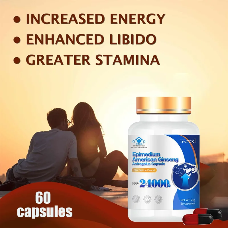 American Ginseng Capsule 60 Tablets 100% Pure Non-GMo Supports Reproductive Health Natural Energizer