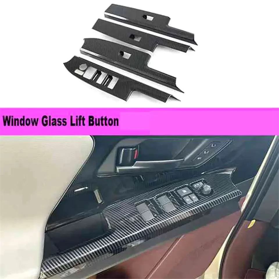 4PCS Car Window Glass Lift Button Switch Cover Trim Door Armrest Panel for Toyota Bz4X 2022 2023 Carbon Fiber