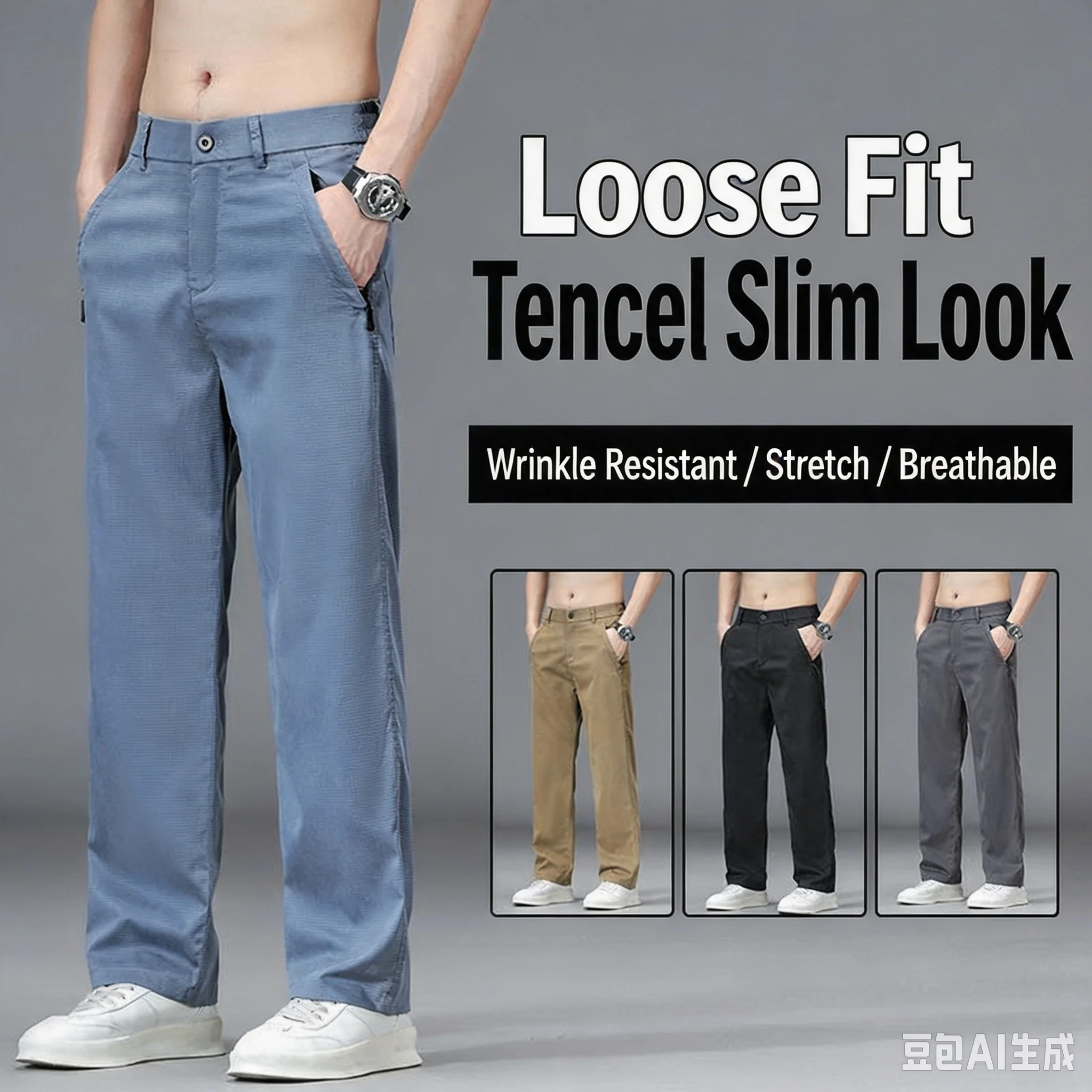 Men's Ultrathin Lyocell Casual Pants Spring Summer Korean Style Loose Wide Straight Leg Stretch Trousers Fashion Daily Male Clo