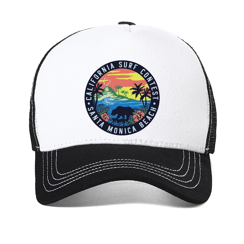 summer california surf contest baseball cap outdoor Cartoon print santa monica beach Women hat Mesh breathable Snapback hats