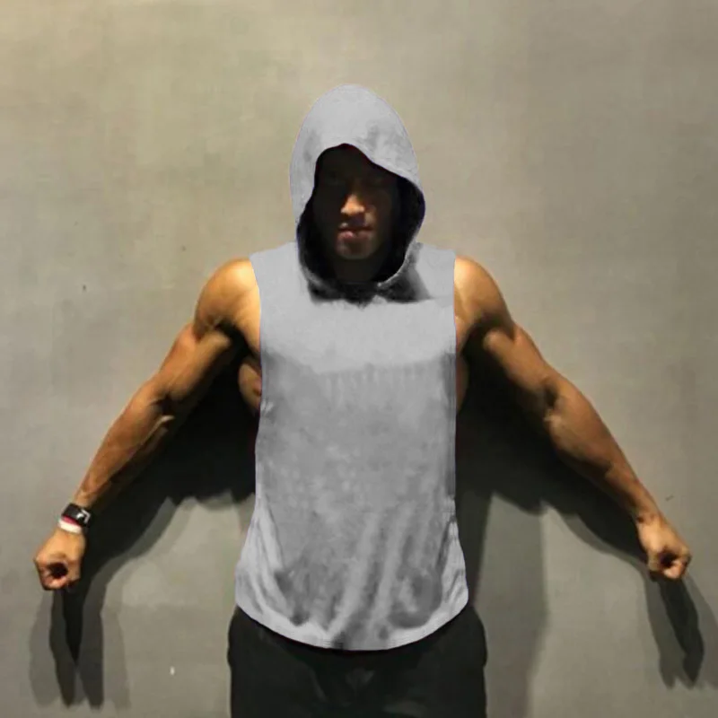 Blank Bodybuilding Stringer Sleeveless Hoodie Gym Tank Tops Mens Muscle Singlets Shirt Cotton Fitness Vest Cotton Sport Clothing