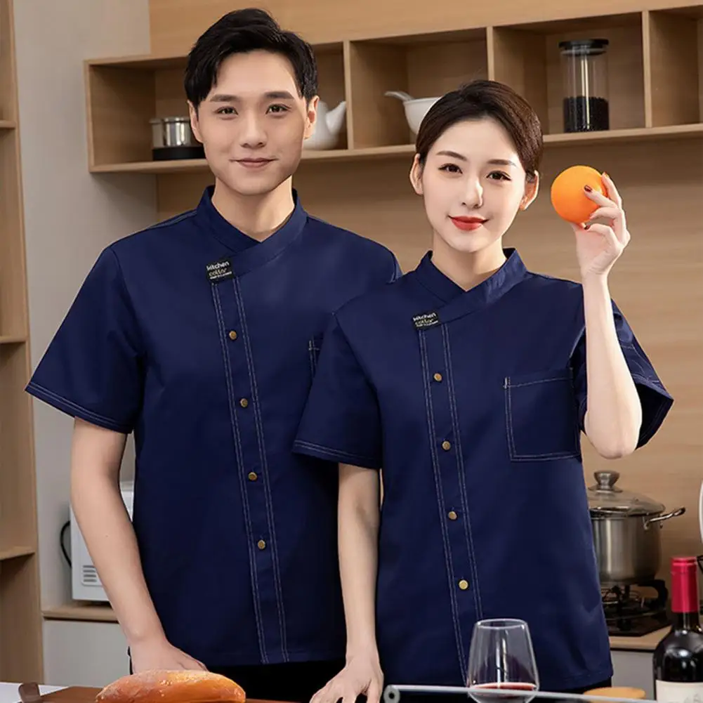 Unisex Short Sleeve Chef Uniform Men Women Chef Uniform Professional Unisex Chef Uniform with Stand for Restaurant for Waiters