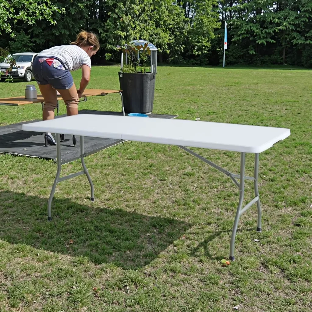 

Wholesale Hotel Furniture Outdoor Wedding Event Used Metal Frame Rectangular Round Folding Wood Dining Table