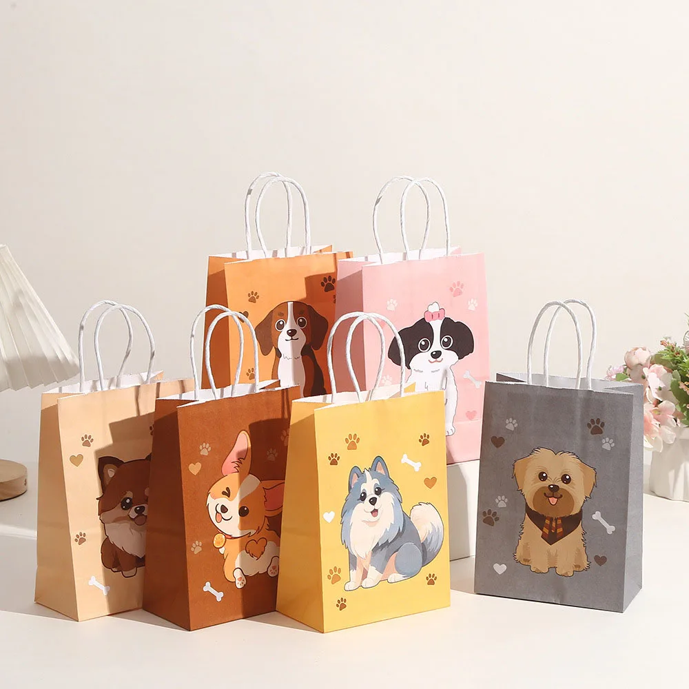 

12Pcs Cute Puppy Paper Bag with Handle Dog Birthday Party Candy Treat Bag Kid Birthday Party Favor Goodie Bag Pet Adoption