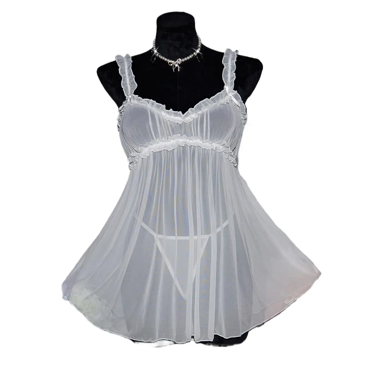 

Белая сексуальная ночная рубашка, прозрачное женское белье, женское нижнее белье, сексуальная ночная рубашка и стринги, комплект, элегантное свадебное платье, пижама Babydoll