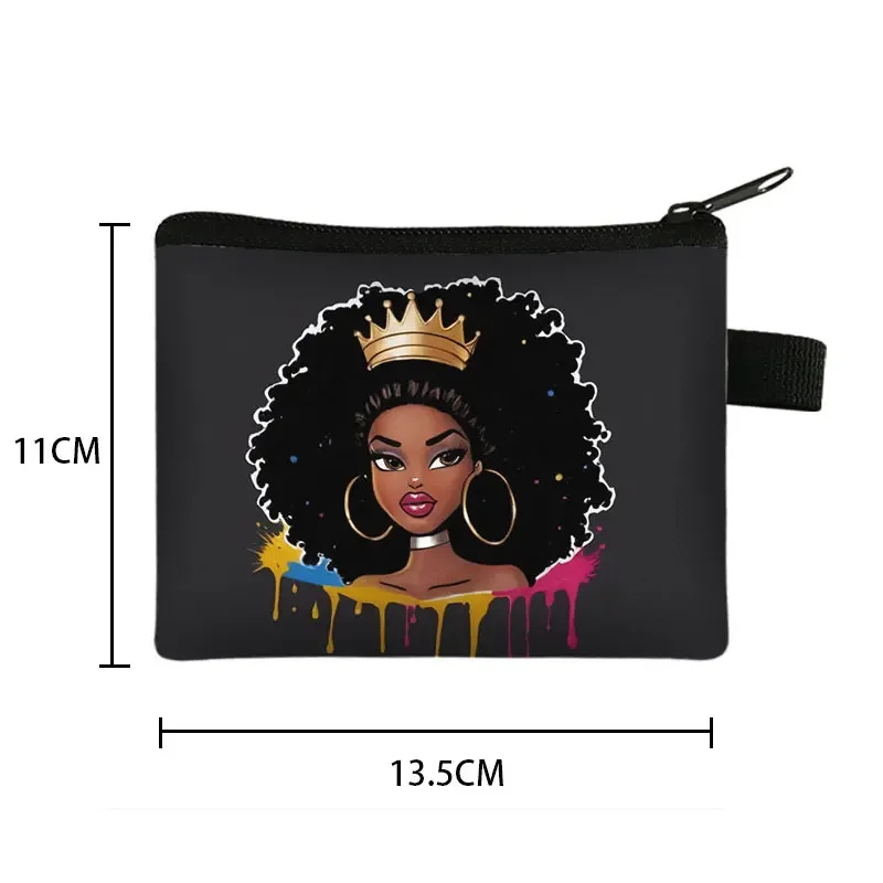 African Cartoon Girls Coin Purses Afro Black Women Wallet Earphone ID Credit Card Hold Jewelry Earrings Money Coin Bags Gift